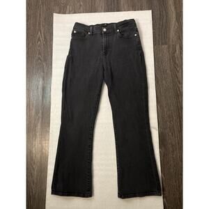 Seven For All Mankind Black Denim Cropped Flare Hi-Waist Jean 29 Preppy Casual